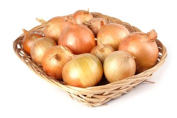 Onions on wicker tray