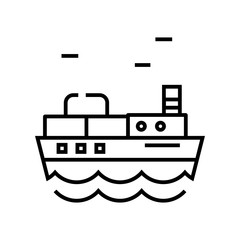 Cargo ship line icon, concept sign, outline vector illustration, linear symbol.