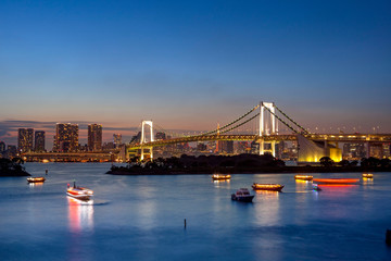 beautiful scenic of odaiba harbor and rainbow bridge  tokyo japan