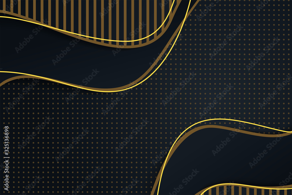 Poster abstract luxury dark background with golden vertical lines anda dot pattern combinations. overlap pa