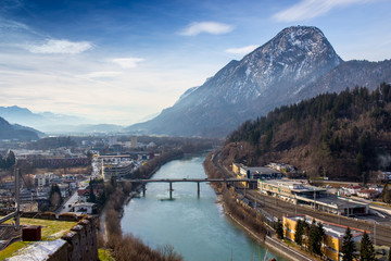 Panoramic view of Kufstein Austria, wonderful mountain panorama with a distant view