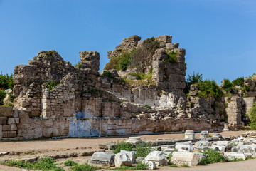 Old ruins of the city of Side Turkey