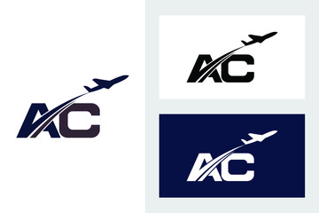 Initial Letter A and C with Aviation Logo Design,  Air, Airline, Airplane and Travel Logo template. 