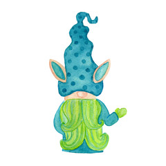 Watercolor hand-dravn easter bunny gnome