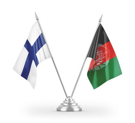 Afghanistan and Finland table flags isolated on white 3D rendering