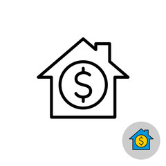 Money house icon. Real estate investment symbol. Housing price sign. Equity loans. Adjustable stroke width.