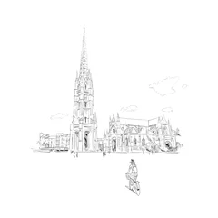 Fotobehang Basilica of Saint-Michel. Bordeaux. France. Hand drawn sketch. Vector illustration. © romanya