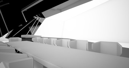 Abstract architectural black and white interior of a modern villa. 3D illustration and rendering.