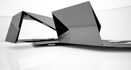 Abstract architectural black and white interior of a modern villa. 3D illustration and rendering.