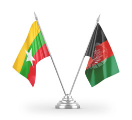 Afghanistan and Myanmar table flags isolated on white 3D rendering