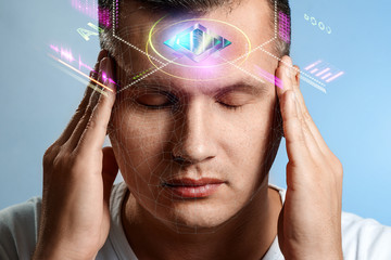 CPU, GPU processor in the human head, new technologies, the symbiosis of man and technology, fast...