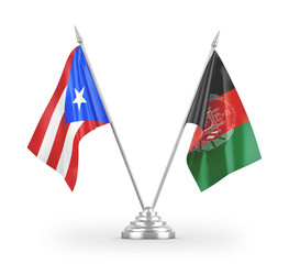 Afghanistan and Puerto Rico table flags isolated on white 3D rendering
