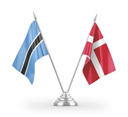 Denmark and Botswana table flags isolated on white 3D rendering