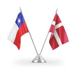 Denmark and Chile table flags isolated on white 3D rendering