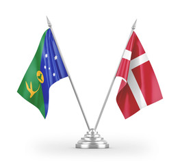 Denmark and Christmas Island table flags isolated on white 3D rendering