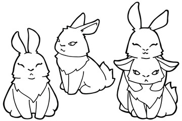 Vector illustration. Hand drawing cartoon rabbits. Isolated on white. Minimalistic design. Black lines. Cute character. Coloring page. The original print. Love and friendship.