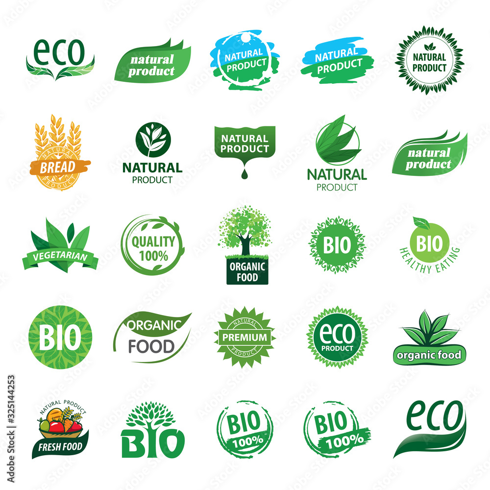 Wall mural Set of organic and farm fresh food badges and labels