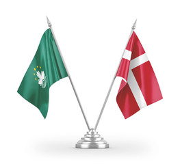 Denmark and Macau table flags isolated on white 3D rendering