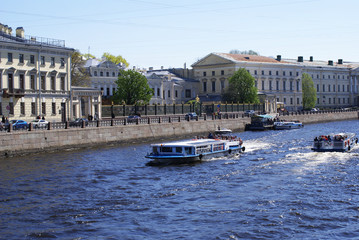 Pleasure boat on the Neva River, St. Petersburg.