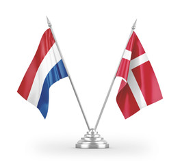 Denmark and Netherlands table flags isolated on white 3D rendering