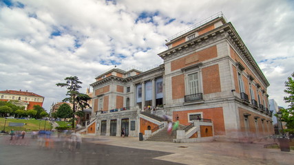 Fototapeta premium Entrance to the National Museum of the Prado timelapse hyperlapse. Spain, Madrid