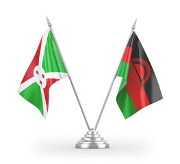 Malawi and Burundi table flags isolated on white 3D rendering