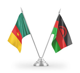 Malawi and Cameroon table flags isolated on white 3D rendering
