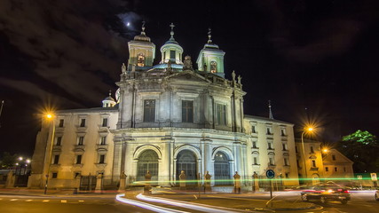 Fototapeta na wymiar Royal Basilica San Francisco el Grande night timelapse hyperlapse in Madrid, Spain.