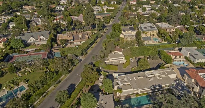 Los Angeles Aerial v204 Birdseye view of Beverly Hills/The Flats neighborhood, following path of street - October 2019