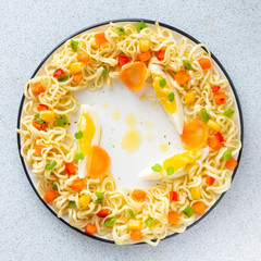 instant noodles with colorful vegetables and egg