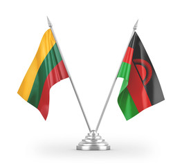 Malawi and Lithuania table flags isolated on white 3D rendering