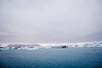 Icebergs in Jokulsarlon lagoon beneath Breidamerkurjokull glacier Sudhurland, Iceland. Place for...