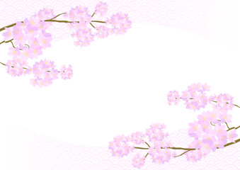桜の花と和柄のフレームイラスト