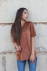 Portrait of attractive and fashion caucasian young woman. Posing with ideal slim sexy body, wearing...