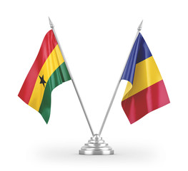 Romania and Ghana table flags isolated on white 3D rendering