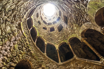 View on Initiation Well of Quinta da Regaleira in Sintra, Portugal