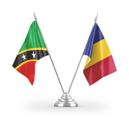 Romania and Saint Kitts and Nevis table flags isolated on white 3D rendering