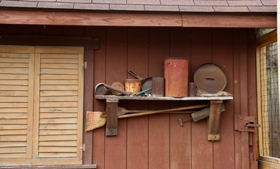 Vintage tools on a shelf