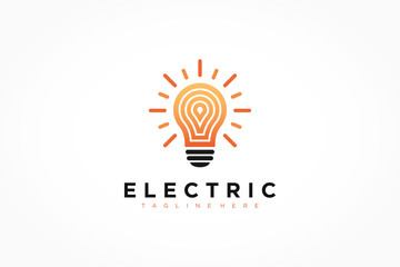 Light Bulb Icon Line Electric Logo. Flat Vector Logo Design Template Element.