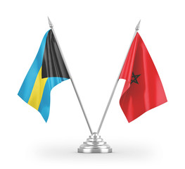 Morocco and Bahamas table flags isolated on white 3D rendering