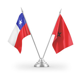 Morocco and Chile table flags isolated on white 3D rendering