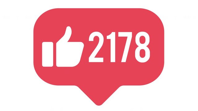 Flat design thumbs up 4K social media like counter, shows clicks over time on a white background with alpha matte