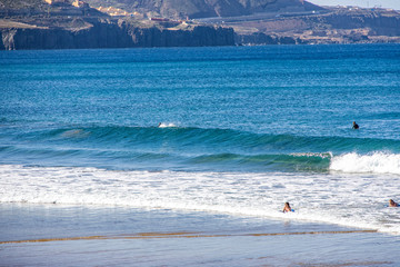 warm beach landscape in the capital on the Spanish Canary Island Gran Canaria on a clear day