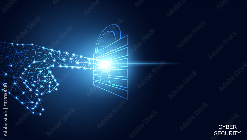 Poster abstract technology line triangle and points low poly polygonal future modern wireframe on padlock h