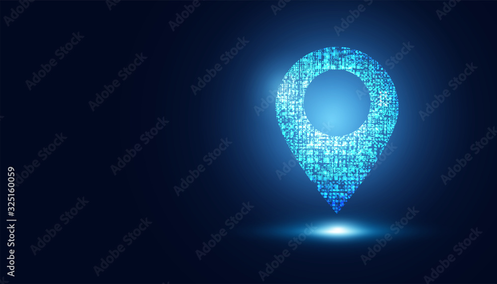 Poster abstract technology map pin low poly futuristic glowing gps modern design future background.vector i