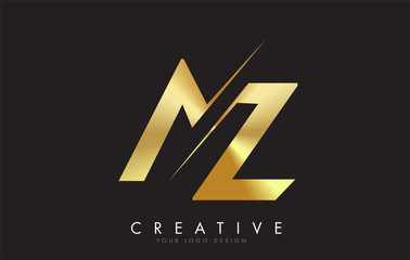 AZ A Z Golden Letter Logo Design with a Creative Cut.