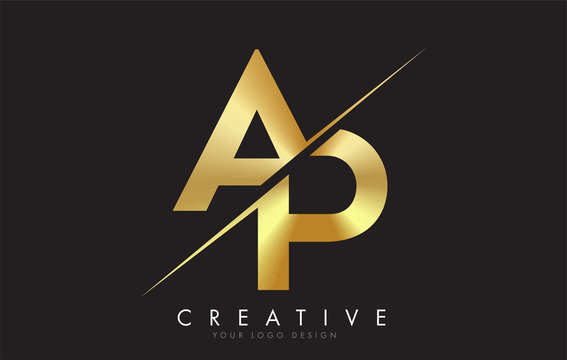 AP A P Golden Letter Logo Design with a Creative Cut.