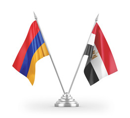 Egypt and Armenia table flags isolated on white 3D rendering