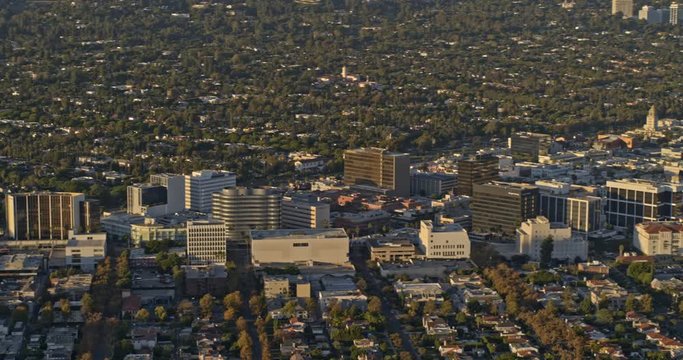 Los Angeles Aerial v217 Grand sweeping panoramic from Beverly Hills to Downtown skyline cityscapes at sunset - October 2019