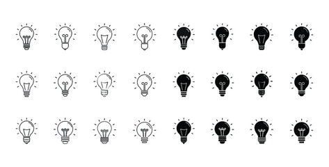Light bulbs. Bulb icon set. Lamp line icon on white background. Vector illustration.